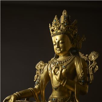 AN IMPERIAL GILT COPPER ALLOY FIGURE OF AVALOKITESHVARA
