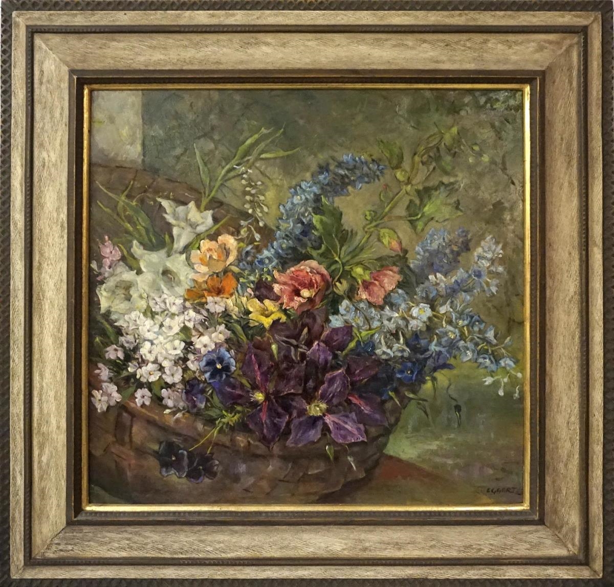 Artwork by Benno Eggert, Blumenstillleben in Korb, Made of oil on hardboard