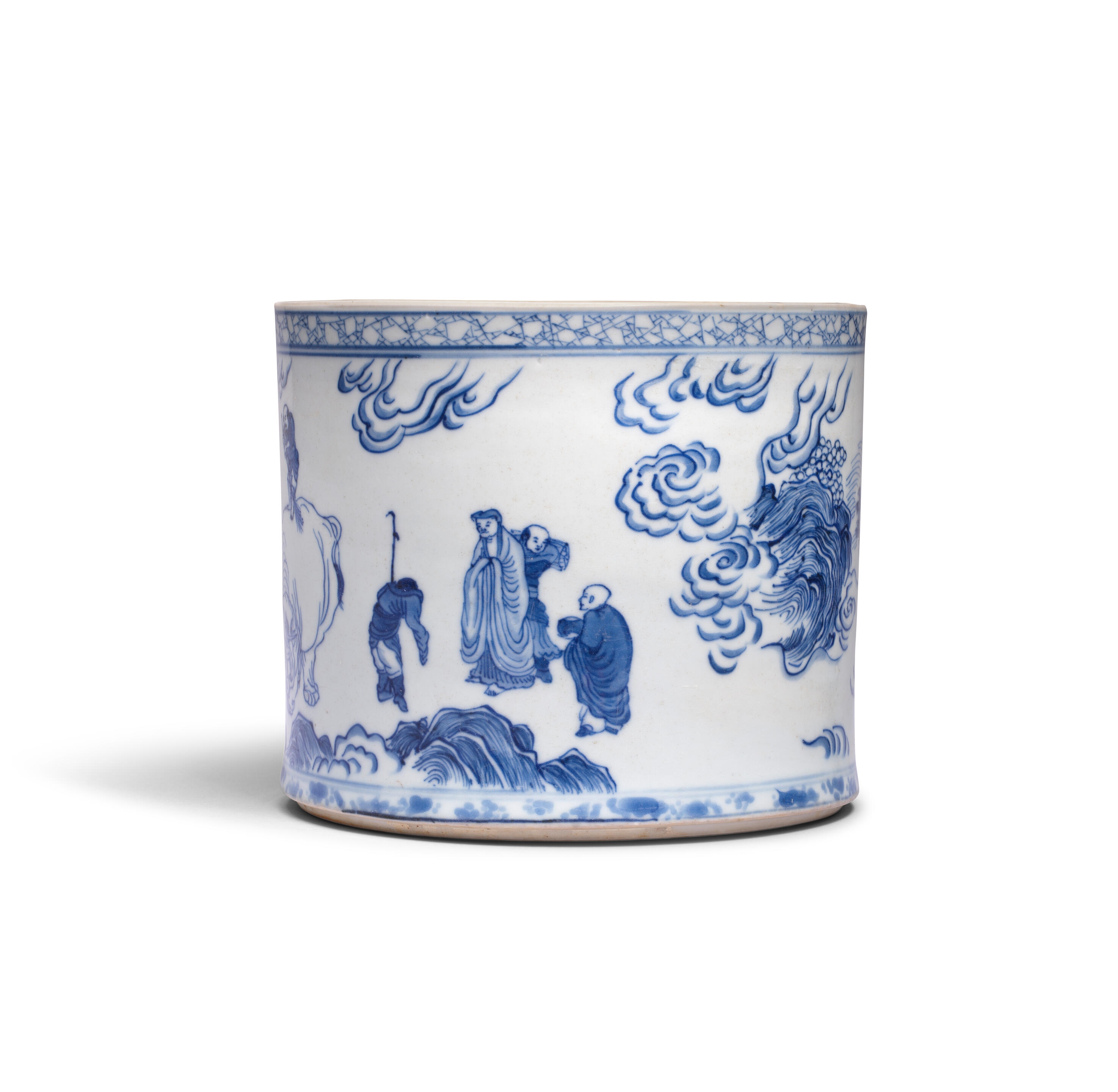 Artwork by Chinese School, A RARE AND LARGE BLUE AND WHITE 'PERSIANS WASHING THE ELEPHANT' BRUSHPOT, BITONG, Made of paint