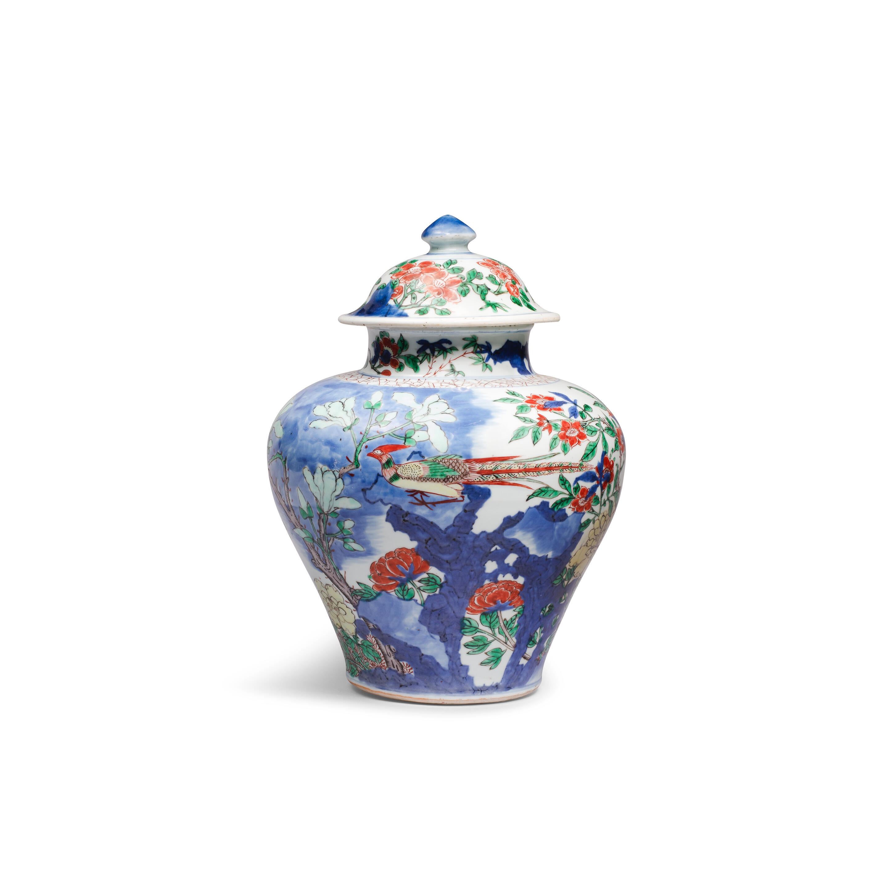 Artwork by Chinese School, A WUCAI 'PHEASANT AND PEONY' BALUSTER JAR AND COVER, Made of spray