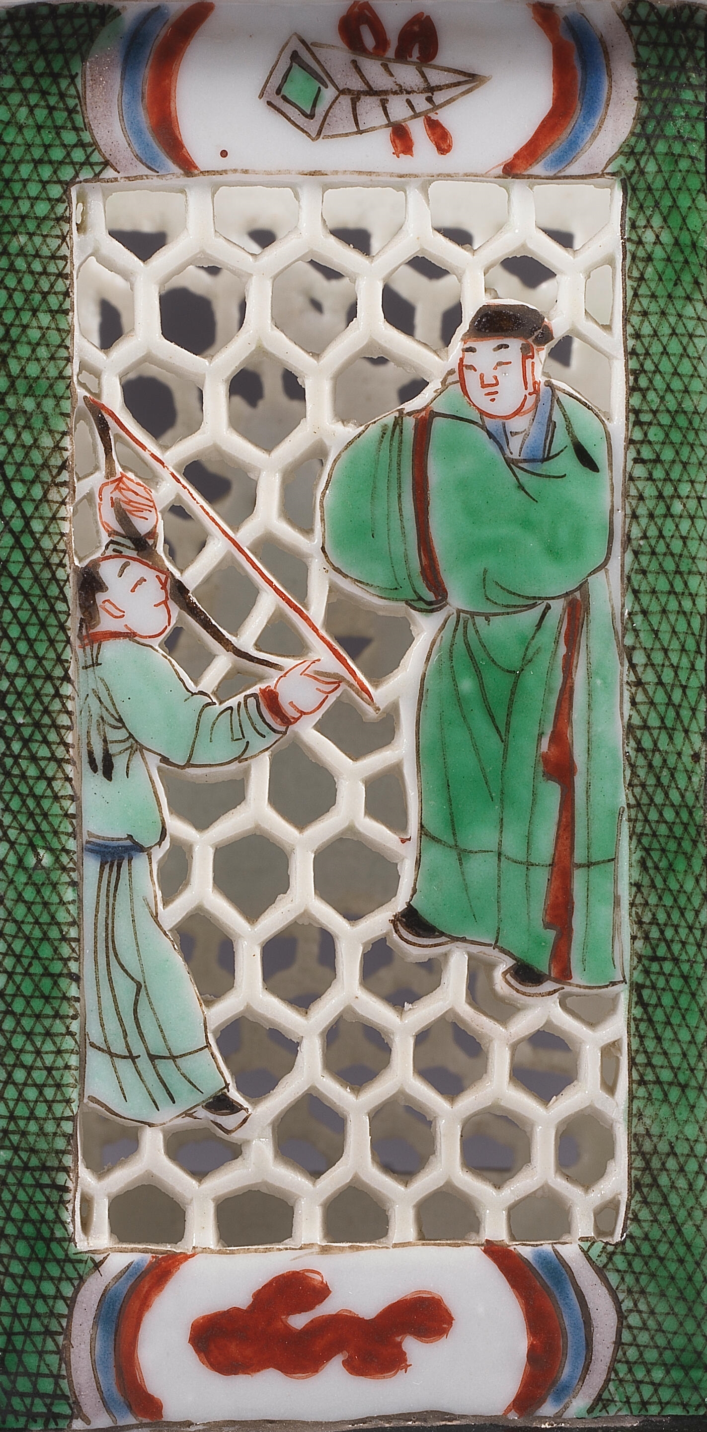 Artwork by Chinese School, A FAMILLE VERTE HEXAGONAL 'OUTLAWS OF THE MARSH' BRUSHPOT, BITONG, Made of enamels