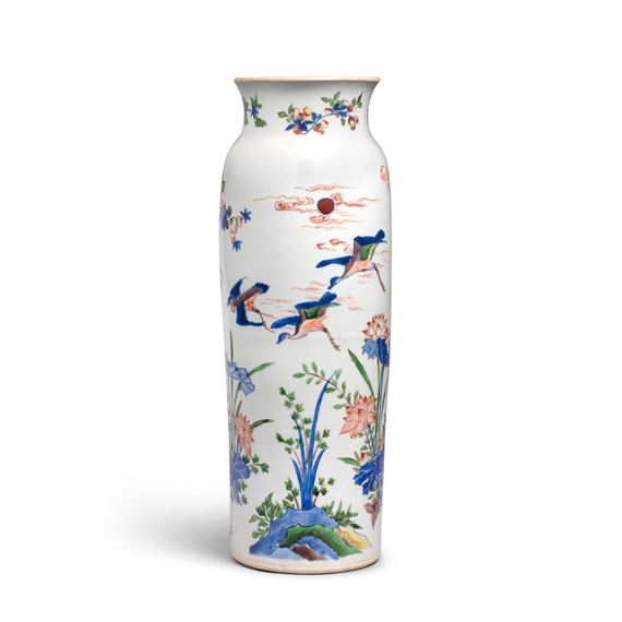 A WUCAI 'DESCENDING GEESE' SLEEVE VASE by Chinese School