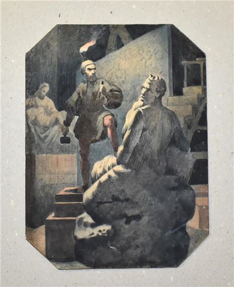 Michelangelo bei nÃ¤chtlicher Arbeit am Moses / FigÃ¼rliche Szene - Adeodato Malatesta