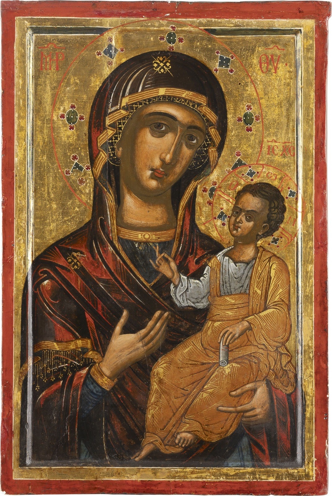 Artwork by Cretan School, 17th Century, HODIGITRIA MOTHER OF GOD AND CHRIST PANTOKRATOR, Made of Tempera On Wood Panel