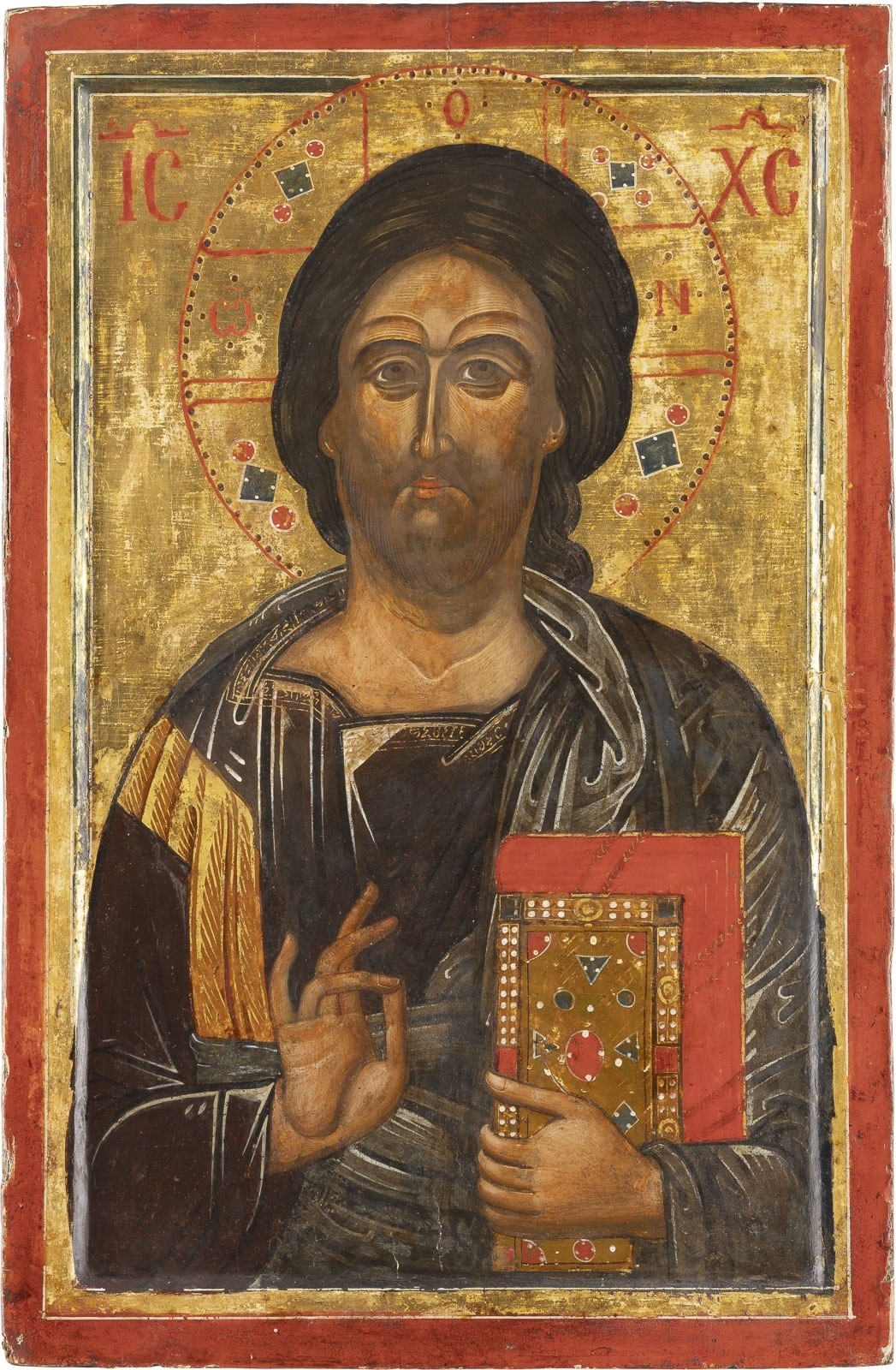 Artwork by Cretan School, 17th Century, HODIGITRIA MOTHER OF GOD AND CHRIST PANTOKRATOR, Made of Tempera On Wood Panel