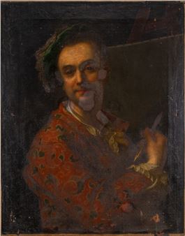 Self portrait with easel - Hyacinthe Rigaud