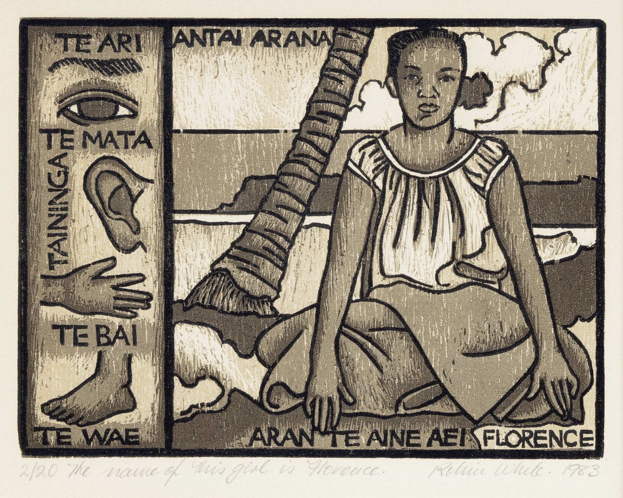 Artwork by Robin White, Beginner's Guide to Gilbertise: The Name of this Girl is Florence, Made of Woodcut Print