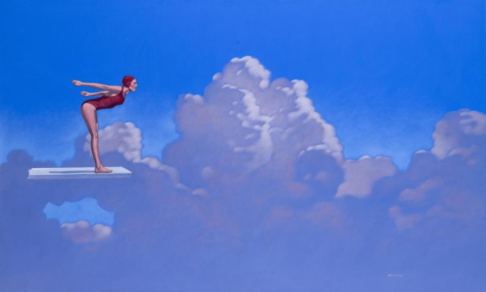 Artwork by Andrew Baines, Crimson High Diver, Made of Oil On Canvas