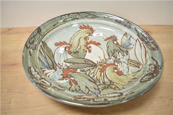 A large late 20th-century Colin Kellam studio pottery stoneware rooster decorative dish - Colin Kellam