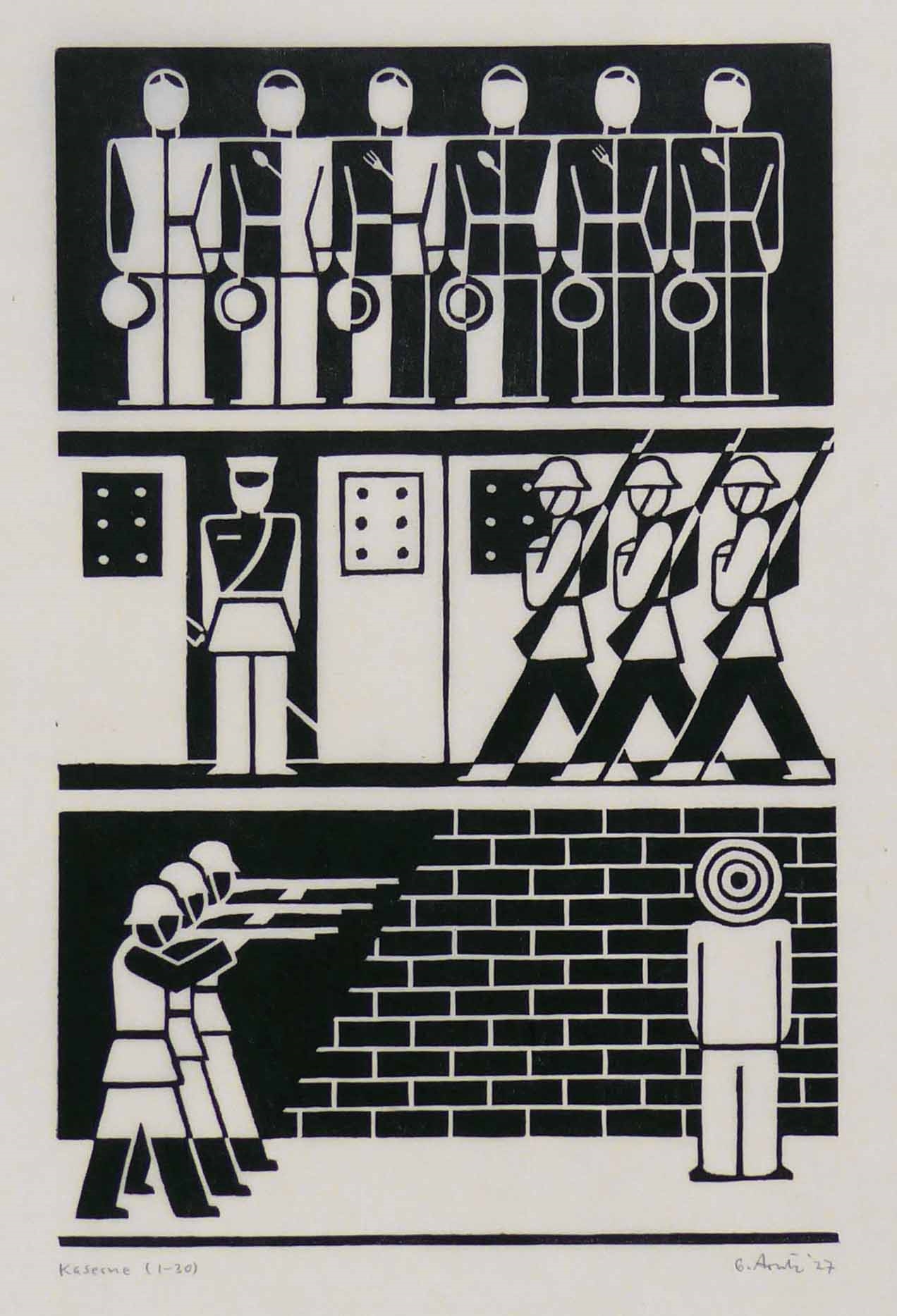 Artwork by Gerd Arntz, Kaserne, Made of Holzschnitt