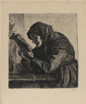 Læesende gammel kone - Anna Kirstine Ancher