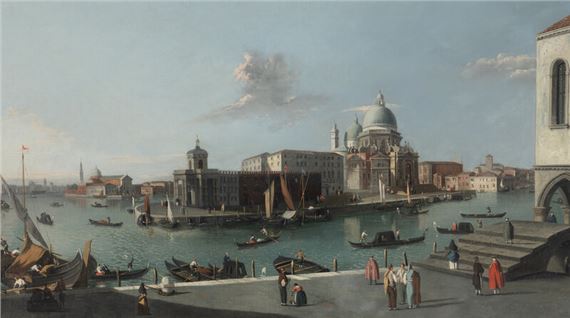 Follower of Canaletto
(Italian, 1697-1768)
The Grand Canal Looking South From the Molo With a View of Santa Maria della Salute - Canaletto