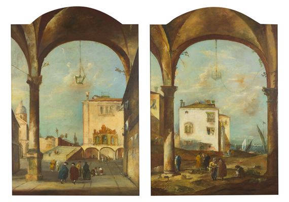 Follower of Francesco Guardi
(Italian, 1712-1793)
Architectural Capricci (a Pair - Francesco Guardi