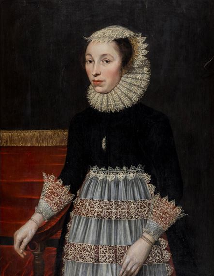 Circle of William Larkin
(British, 1580-1619)
Portrait of a Young Lady, Three-Quarter Length - William Larkin