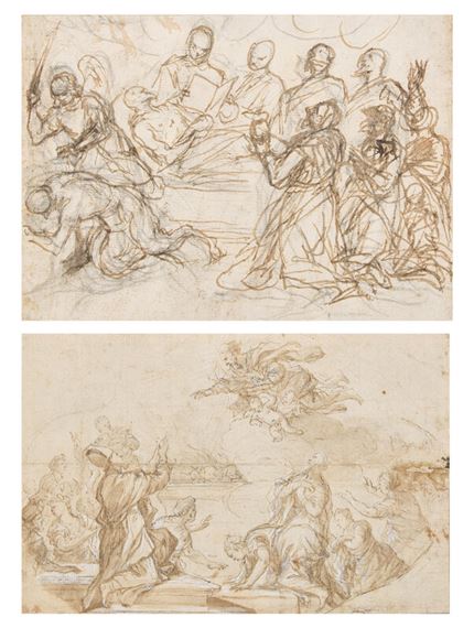 Italian School, 15th/16th Century
The Death of the Righteous and the Judgement of the Sinner and Discovery of an Empty Tomb (two works - Italian School, 16th Century