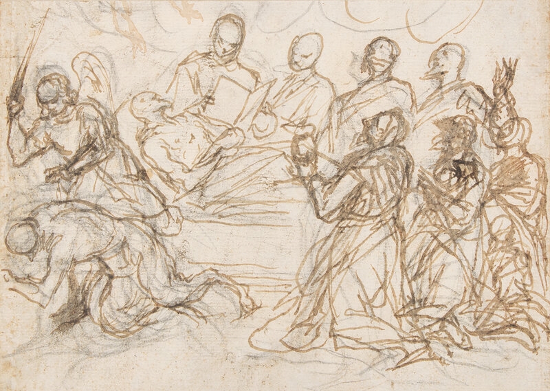 Artwork by Italian School, 16th Century, Italian School, 15th/16th Century
The Death of the Righteous and the Judgement of the Sinner and Discovery of an Empty Tomb (two works, Made of brown ink on paper
