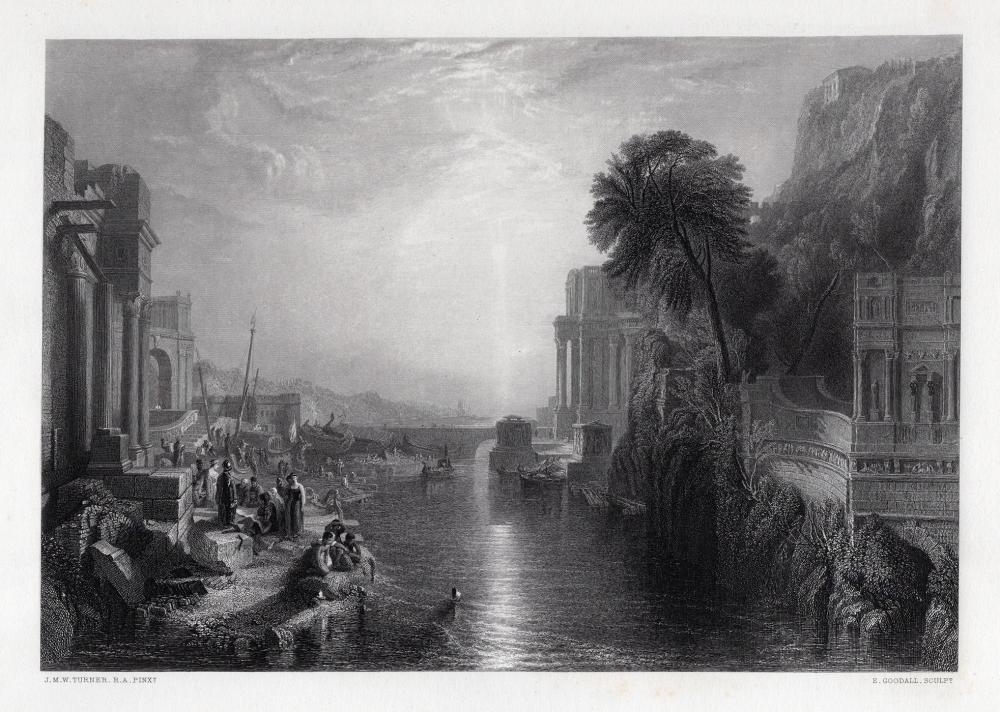 Artwork by Joseph Mallord William Turner, Dido Building Carthage, Made of Antique Engraving On Wove Paper