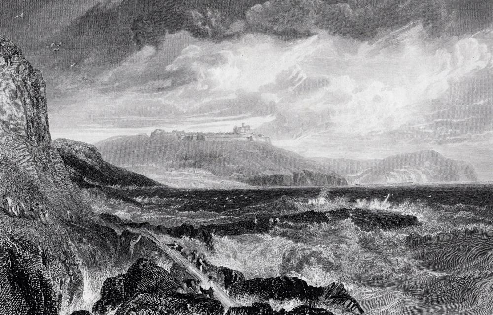 Artwork by Joseph Mallord William Turner, Pendennis Castle, Made of Antique Engraving On Wove Paper