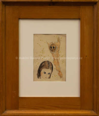 Artwork by Toyen, Dívka a soví oči, Made of colored zincography/paper