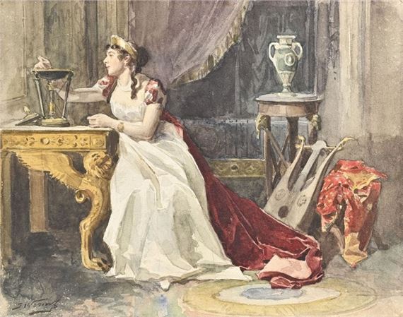 Neoclassical scene, fezmme lighting an Athenian - Jules Worms