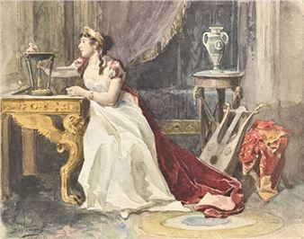 Neoclassical scene, fezmme lighting an Athenian - Jules Worms