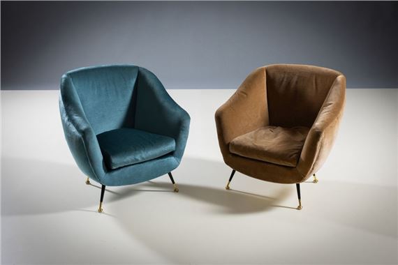 A Pair Of Upholstered His & Hers Tub Chairs - Ico Parisi