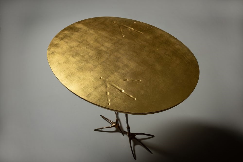 Artwork by Meret Oppenheim, TRACCIA TABLE, Made of Gold Leaf, Brass
