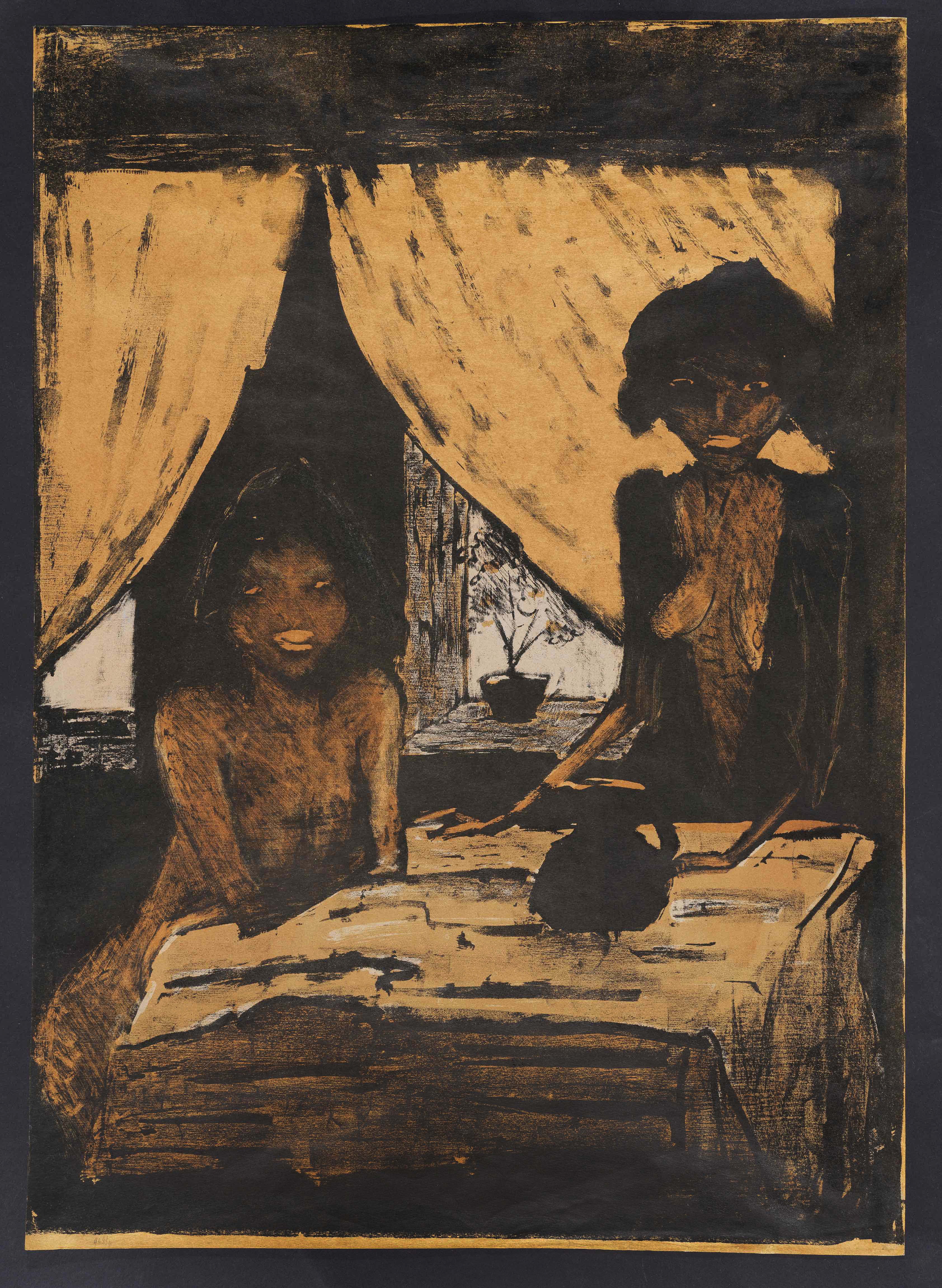 Artwork by Otto Müller, Zwei Zigeunermädchen im Wohnraum, Made of Lithograph In Colors