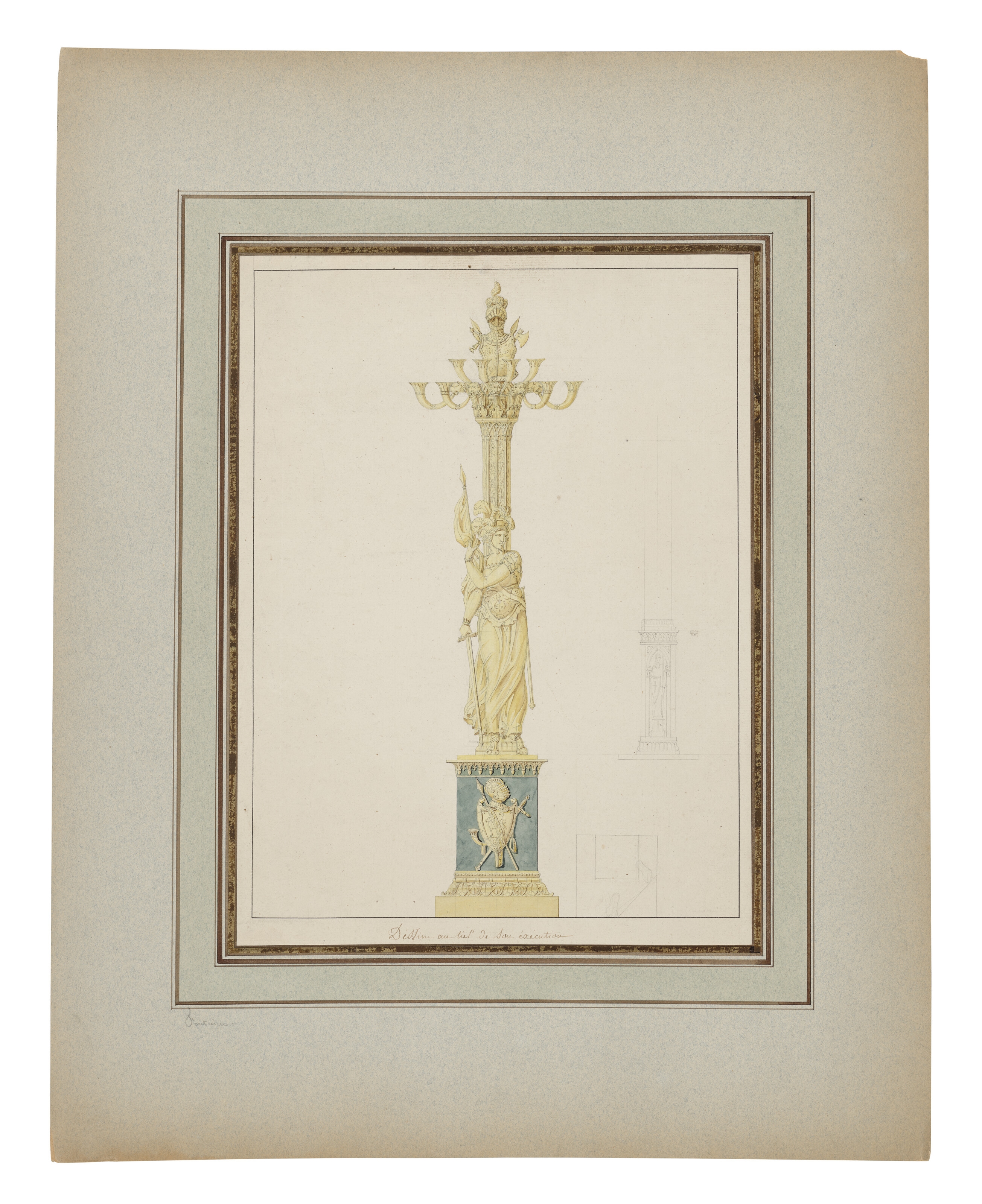 Artwork by Pierre-François-Léonard Fontaine, Charles Percier, Projet de candélabre ‘Jeanne d’Arc’, Made of GRAPHITE, PEN AND BLACK INK, WATERCOLOR