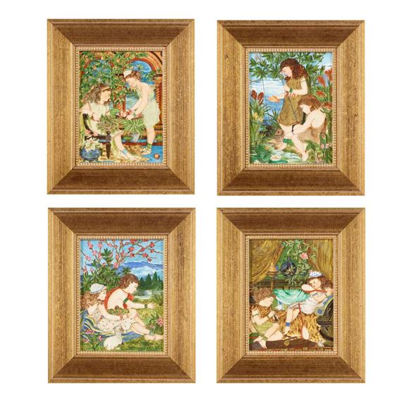 FOUR FRAMED AESTHETIC MOVEMENT TILES OF THE FOUR SEASONS - H. Arnold