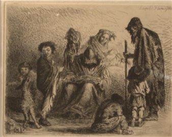 Genera Scene of a Beggar and Family - Léopold Flameng