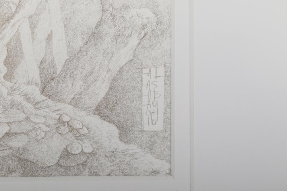 Artwork by Amy Ashbaugh, mythical beast, zoomorphic bird form tree branches, Made of Graphite On Paper