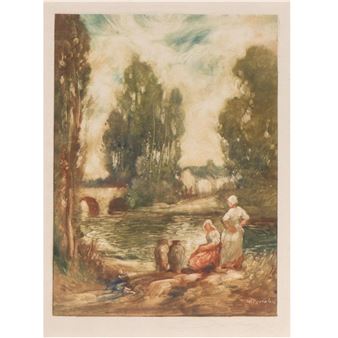 Dutch bucolic scene with women collecting water - John J. Witcombe
