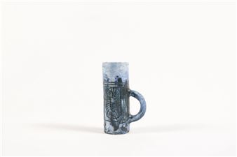 Blue glazed ceramic jug with geometric decoration - Jacques Blin