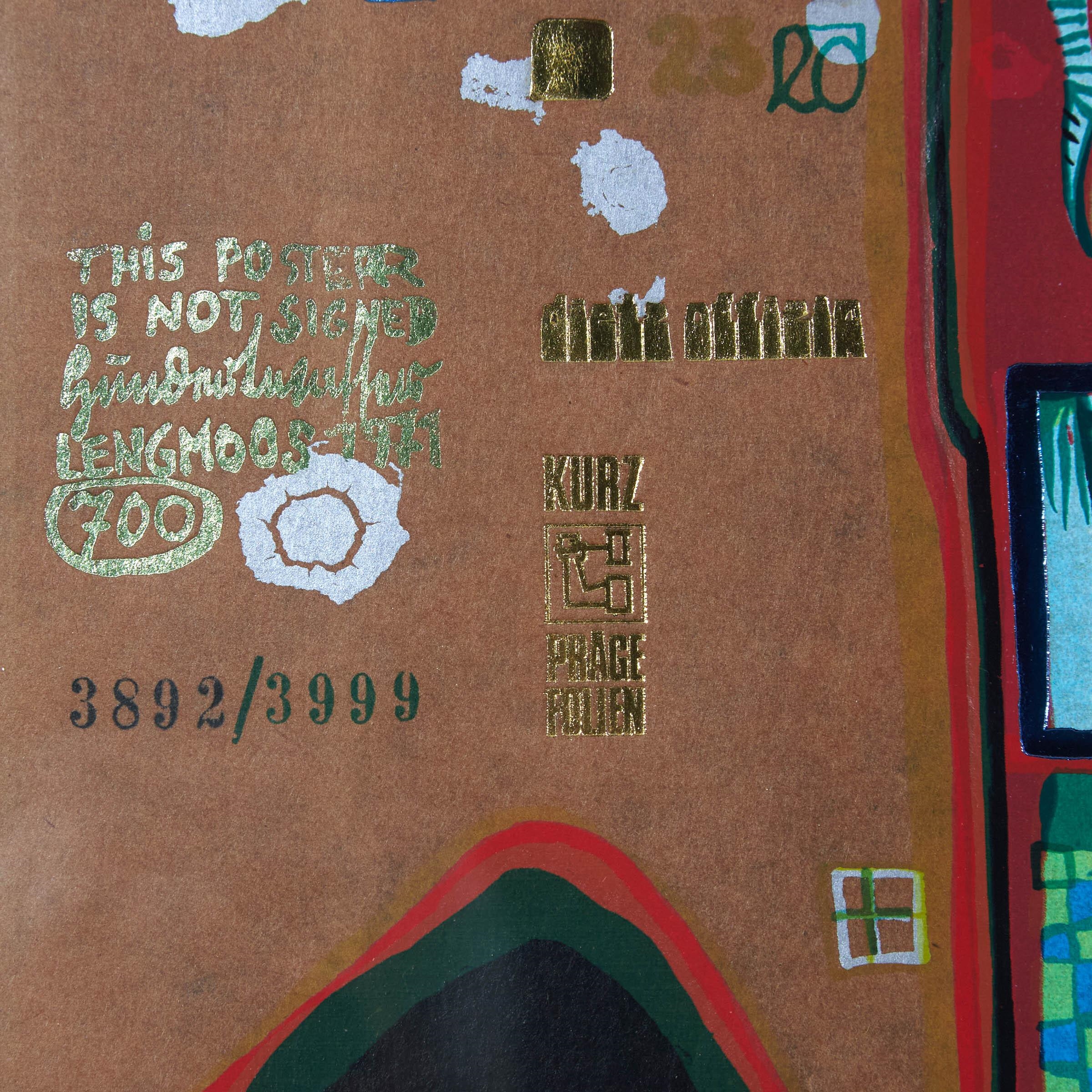 Artwork by Friedensreich Hundertwasser, OLYMPISCHE SPIELE MÜNCHEN, Made of Screenprint Incolours With Metal Embossing On Heavy Tarred Brown Paper