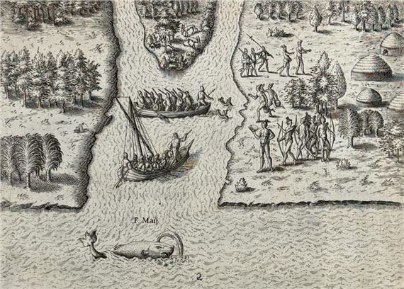 Theodor de Bry | The French sail to the May river (whale (1590 - 1609 ...