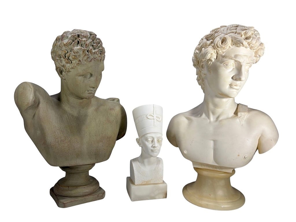 Artwork by A. Giannelli, Busts depicting David, Hermes, and Nefertiti, Made of resin