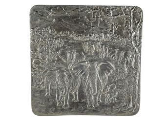 Square plate with relief of an elephant herd in a forest - Arthur Court