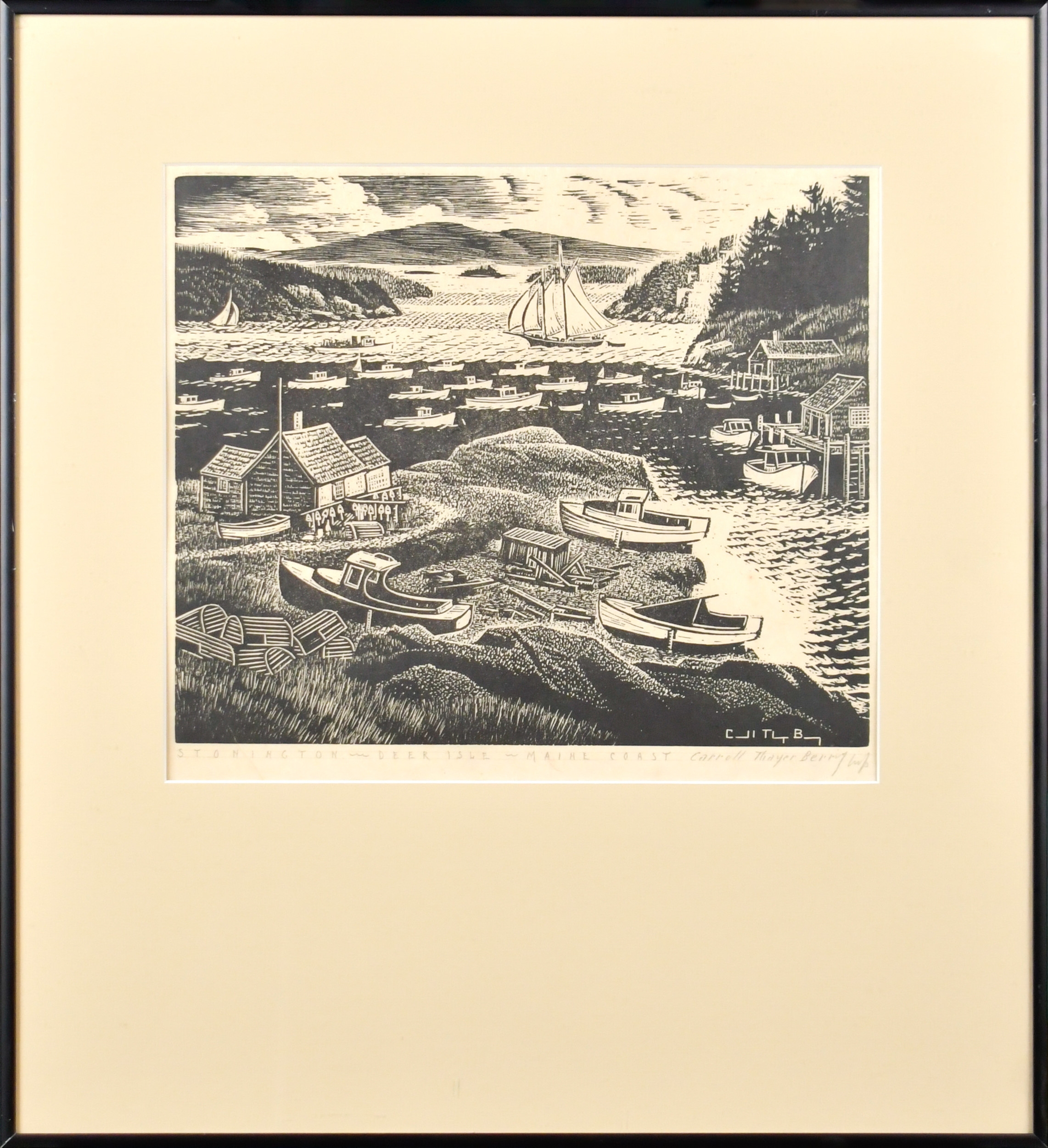Artwork by Caroll Thayer Berry, WOODBLOCK PRINT, STONINGTON, ME, Made of Woodblock Print