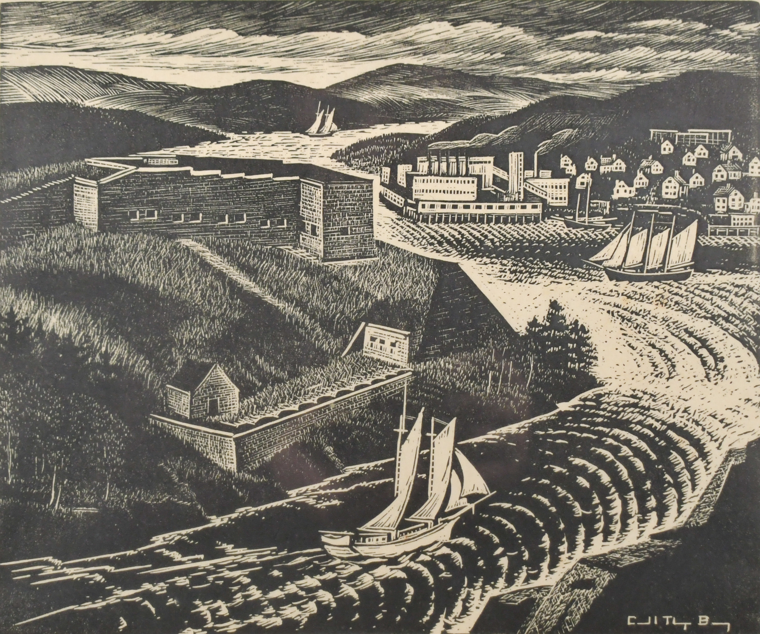 Artwork by Caroll Thayer Berry, Fort Knox, Made of Woodblock Print