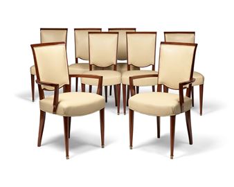 A Set of Eight Jules Leleu Mahogany Dining Chairs - Jules Leleu