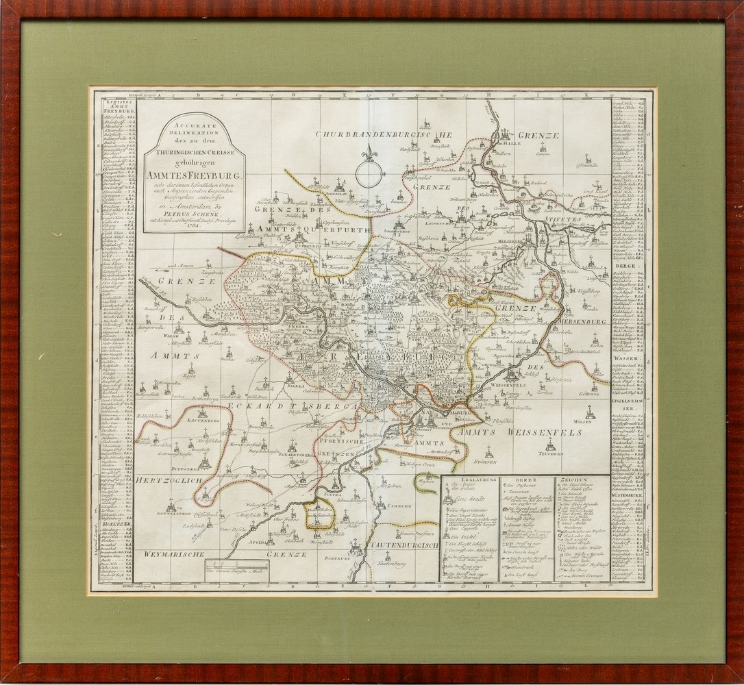 Artwork by Pieter Schenk, Accurate Delineation des zu dem ThÃ¼ringischen Creisses gehÃ¶rigen Ammtes Freyburg, Made of copperplate engraving