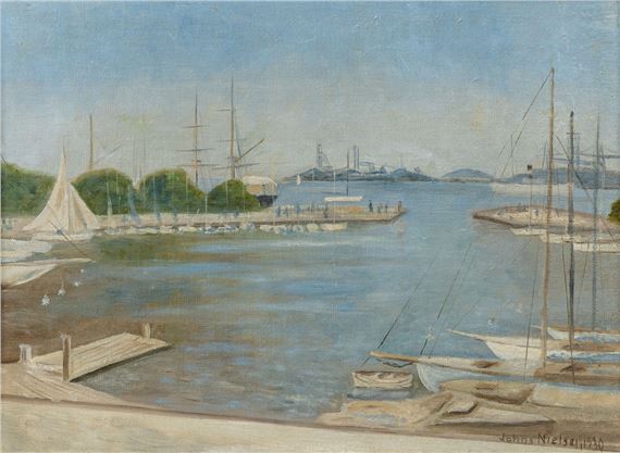 Nordischer Yachthafen mit ankernden Booten - Johannes Nielsen