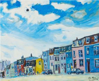 Straßenszene mit farbiger Häuserreihe - Jean Claude Roy