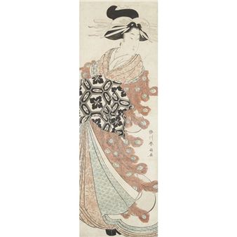 A SET OF TWO FRAMED "KAKEMONO-E OIRAN" PRINTS - Katsukawa Shunsen