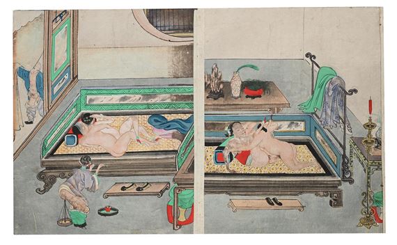 A Chinese album of fourteen erotic paintings - Chinese School