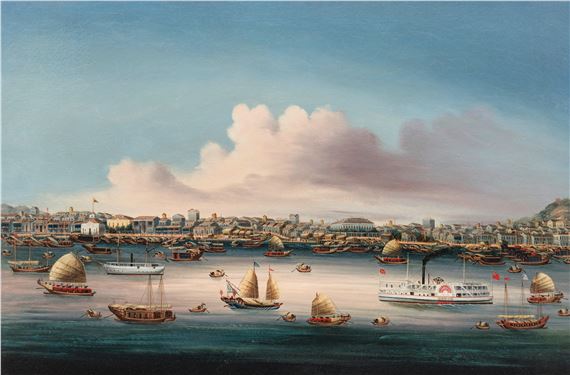 View across the Hongs by Chinese School, 19th Century