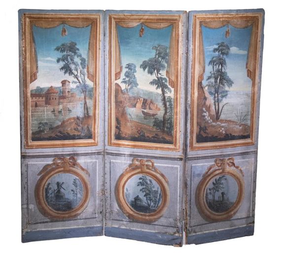 18TH C. ITALIAN PAINTED THREE-PART FOLDING SCREEN - Italian School, 18th Century