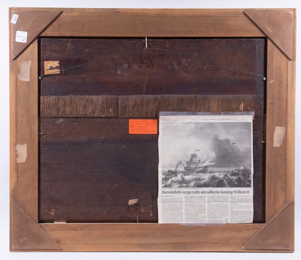 Artwork by Ludolf Backhuysen I, Seascape with Dutch Warships, Made of Oil On Mitered Mahogany Panel