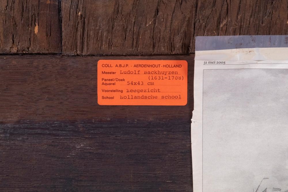 Artwork by Ludolf Backhuysen I, Seascape with Dutch Warships, Made of Oil On Mitered Mahogany Panel